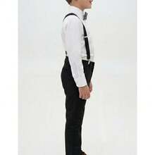 Roupa Social de Menino Infantil Juvenil Calça Suspensório e Gravata Pajem Batizado Casamento Igreja Formatura - Preto - Visão 2