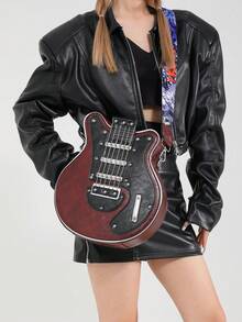 Bolso bandolera con diseño de nicho personalizado en forma de guitarra de simulación, bolso de hombro de cuero sintético de alta calidad, adecuado para fiestas, cosplay, etc. - Multicolor - Ver 3