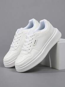 Women's Casual Thick Sole Sneakers, Light Blue Colorblock Fashion Walking Shoes, Low-Top Women's Thick Sole Casual Skate Shoes - White - View 5