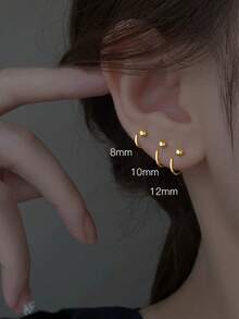 BALMORA 1 paire de boucles d'oreilles créoles à petites perles rondes en argent sterling S925, simples et polyvalentes, pour le quotidien des femmes - Doré - Voir 4