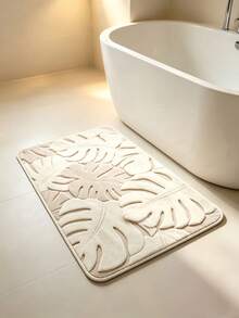 Cream Monstera Leaf Bathroom Rug, Minimalist Cream Style Non-Slip Bathroom Mat, Fluffy Soft Plush, Comfortable Foot Feel Faux Cashmere Soft Mat, Non-Slip Bottom, Versatile Soft Door Mat, Makeup Mat, Cozy Entryway Mat, Bathroom Bath Mat, Bathtub Mat, Home Bedroom, Window Sill Mat, Bedside Rug, Washing Machine Mat, Machine Washable. Note: There May Be Creases During Packaging And Shipping, The Product Is Printed With A White Bottom, Short Plush, Please Consider Carefully Before Purchasing. - Apricot - View 6