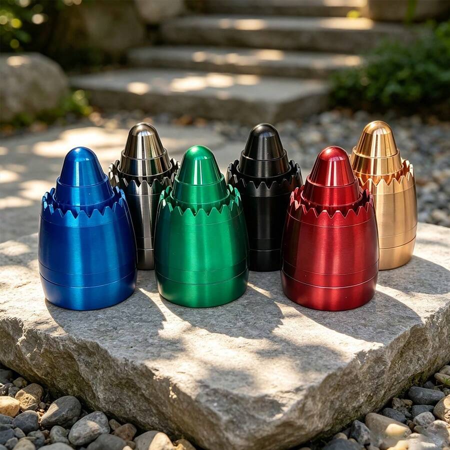 1PC Brushed Metal Creative Design 4-Layer Grinder, Wavy Serrated Layered Top Cover, Multi-Color Options, Pocket Portable Desktop Herb Grinder, Smoking Accessories