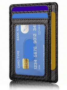 旅行極簡薄款前口袋錢包，RFID 防盜刷信用卡夾 - 黑色 - 查看 2