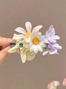 1 Piece Of Super Fairy Starfish Fabric Flower Side Hair Clip, Seaside Vacation Style, Light Luxury Atmosphere Hair Accessory - Multicolor - View 6