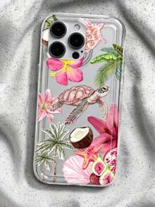 Tropical Floral Shell Turtle Summer Beach Pattern Shockproof Phone Case, Compatible With IPhone 13/15/16/17pro/17/14/17/15pro/15 Plus/15 Promax - Multicolor - View 2