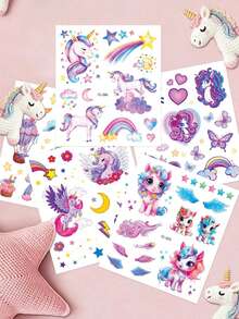 STARTTOOS 5 Sheets Glitter Unicorn 49 Patterns Temporary Tattoo Stickers, Cute Cartoon Waterproof Glitter Rainbow Color Unicorn Balloon Star Design Pattern Birthday Party Christmas Gift Event Holiday Party Set - Multicolor - View 9
