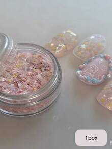 1盒粉紫色全息星星美甲混色亮片，薄片不對稱雲母片附四角星與小花裝飾，細緻七彩極光偏光效果，細粉末質地、附著力佳且低粉塵，適用裸粉冰透漸層與貓眼裸色美甲DIY，打造溫柔甜美仙氣指尖氛圍，居家手工美甲與美甲沙龍裝飾材料 - 彩色 - 查看 6