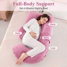 Pregnancy Pillows For Sleeping,E Shaped Full Body Maternity Pillow For Adults, 2 In 1 Maternity Pillow With Removable Cover, Large Size 150*78cm Bean Fluff Pregnancy Pillow Support For Belly Sleeping - Pink - View 4