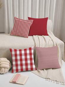 shangxia 4 buah Sarung Bantal Kotak-kotak Merah Minimalis Modern, Sarung Bantal Motif Garis-garis untuk Dekorasi Sofa Ruang Tamu - Cetak Satu Sisi - MultiWarna - View 10