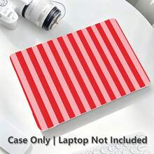 1件式 MacBook 相容保護殼，粉紅與紅色條紋 UV 印刷圖案，筆電保護殼，極簡輕量耐用，相容 MacBook Air Pro 13.3 13.6 14.2 15.3 16.2 吋，適用於 13 吋 Neo 筆電保護殼 A3404 型號/ D14、D16 - 查看 8