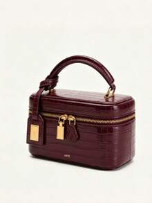 JW Box Bag 鱷魚壓紋女款時尚通勤方包 單肩斜跨兩用小方包 小眾設計手提包 - 酒紅色 - 查看 4