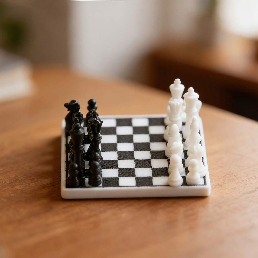 1套 1:12 迷你西洋棋組 3D列印迷你棋盤屋微縮場景桌面裝飾配件，適合開學季／生日／送給西洋棋愛好者、學生與家庭的禮物，便攜折疊磁吸西洋棋，節日派對聚會遊戲與活動用品，耐用美觀實用