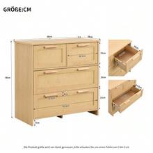 High-Quality Rattan Storage Unit With 4 Drawers And Solid Wood Handles - Suitable For The Bedroom, Living Room, Dining Room, Hallway - Dimensions: W 80 X H 80 X D 38 Cm - Natural Color - View 5