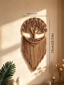 1pc Tree Of Life Macrame Wall Hanging,Chic Handmade Woven Boho Home Decor,Eclectic Wall Decor For Bedroom Apartment Dorm Decoration,Gift For Teen Girl Mom - milk coffee color - View 2