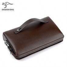 Men's Large Long Leather Clutch Wallet Passport Business Phone Case Credit Card Holder Wallet Casual Anti-Theft Password Lock Handbag RFID Blocking - Brown - View 8