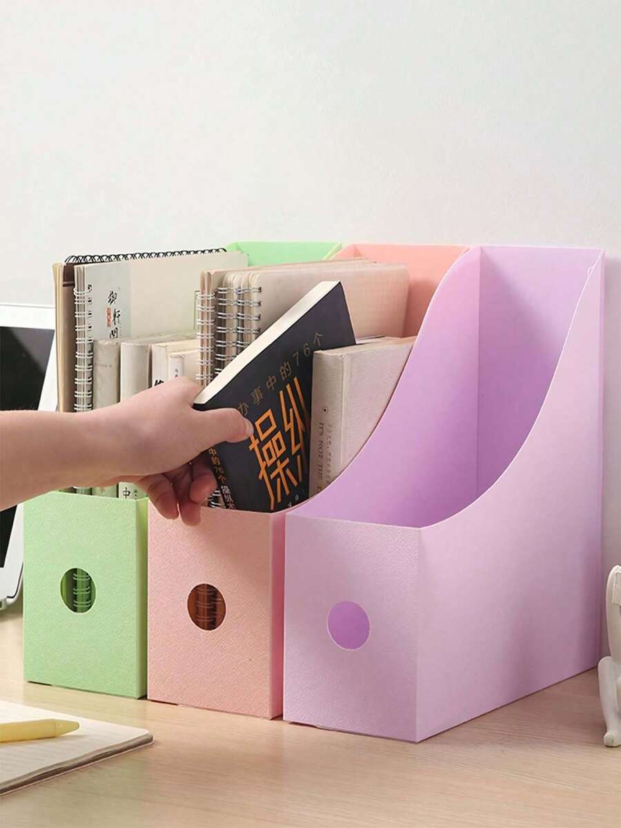 1/10pcs Desktop File Holder Student Data Rack Office Supplies Plastic Book Shelf File Storage Box Back To School - Multicolor - View 1
