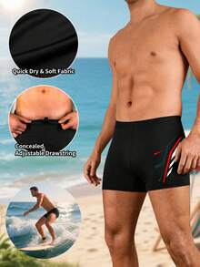 2 Packs Men's Tight Fit Printed Swim Briefs , With Adjustable Drawstring For Beach Pool Surfing Summer Daily Water Activities Boxer Briefs - Black - View 9