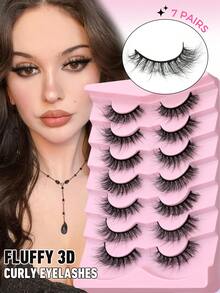 GROINNEYA 7 Pairs Thick Eyelashes Doll Eye Lashes Volume 5D False Lashes Fluffy Soft Faux Mink Eyelashes Criss Cross Natural Makeup Strip Lashes,Tail Elongated Eyelashes,Reusable Lash,For Date And Travel Essential,Party,Perfect For Everyday Wear - Black - View 2