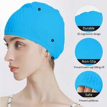 Silicone Waterproof Swim Cap, Water Drop Pattern, Non-Slip Design, Extra Large Size, Designed For Curly/Long Hair, Unisex, Essential For Swimming Training, Hot Springs And Water Sports - Multicolor - View 7