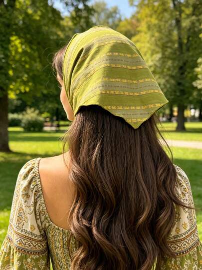 1 Pañuelo triangular de moda con estampado geométrico bohemio y floral, diadema para el cabello, accesorio para el cabello de mujer, accesorio para el cabello para playa y sesión de fotos