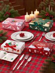 1set Christmas Themed Covered Party Gift Box Packaging, Multi-Color Bow Ribbon, Perfect For Holiday Decoration Gift Box, Christmas Gift Box, Christmas Decoration, Christmas Gift, Thanksgiving Gift, Holiday Party Souvenir Decoration Packaging Box - A - View 1