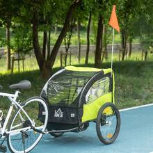 HOMCOM Remolque de Bicicleta para Niños +18 Meses Cochecito para Transporte de 2 Plazas con Cinturón de Protección Espacio de Almacenamiento y Sistema de Amortiguador 140x88x90 cm Verde - Verde - Ver 1