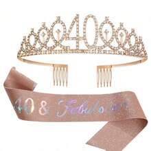 Set de 2 piezas, 21º, 30º, 40º, 50º, 60º, 70º Cumpleaños Banda y Corona, para Mujeres, Banda de Feliz Cumpleaños, 21º, 30º, 40º, 50º, 60º, 70º Regalos y Decoraciones para Fiesta de Cumpleaños - Ver 15