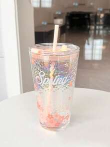 Cherry Blossom Water Cup, Glass Cup, Reusable Juice Cup, Iced Coffee Cup With Straw And Lid, Perfect Gift For Women, Friends, Sisters, Girlfriends, Ideal Gift For Mother's Day, Birthday And Party, Summer Hydration - Multicolor - View 9