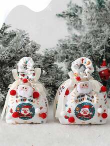 Bolsas de regalo de Navidad con dibujos animados lindos, caja de regalo de manzana de Nochebuena, caja de embalaje de manzana de Navidad, bolsa de regalo de caramelos, bolsas decorativas de Navidad, bolsas de cordón para vacaciones, Navidad - Multicolor - Ver 1