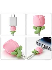Silicone Tulip Flower Cable Protector, Cute Decorative Charging Cable Sleeve, Suitable For Phone And Laptop, Cable Protection Anti-Tangle, Home Office Travel Cable Storage Accessory - B - View 3