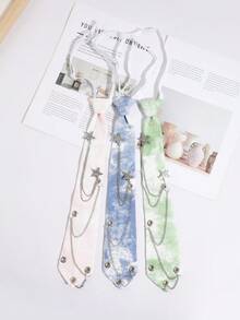 1件女款時尚鏈條亮面水鑽星星裝飾簡約領結，適合約會、日常休閒、外出穿搭 - 彩色 - 查看 2