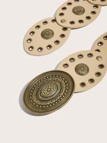 1 pièce Ceinture BOHO pour femmes, Ceintures de cowgirls, Ceintures western, Ceintures pour femmes, Ceinture Y2K, Accessoires Y2K, Ceinture patchwork beige avec boucle ovale sculptée bohème, À assortir avec des jupes et des pantalons, Fête, Cadeau de vacances, Cadeau d'anniversaire, Festival de musique, Nouvel An - Beige - Voir 2