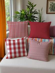 shangxia 4 buah Sarung Bantal Kotak-kotak Merah Minimalis Modern, Sarung Bantal Motif Garis-garis untuk Dekorasi Sofa Ruang Tamu - Cetak Satu Sisi - MultiWarna - View 8