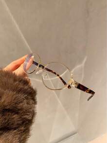 "D U K E" Series Retro Round Blue Light Block Glasses  Vintage Tortoiseshell & Gold Metal Frame, Fashion Non-Prescription Clear Lens Eyewear, - 無色 - 查看 5