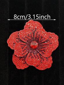 1pc Rhinestone Studded Double Layer 5-Petal Flower Applique, Hand-Sewn DIY Clothing Trim Accessory For Shoes, Hats, Bags, Hair Accessories - Orange - View 2