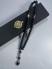 1件磨砂黑祈禱珠，伊斯蘭齋月Tasbih，配銀色隔珠與惡魔之眼吊墜，手持祈禱珠，男士極簡宗教配件，齋月禮物 - 彩色 - 查看 3
