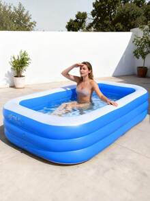 Family Inflatable Rectangular Swimming Pool, Durable PVC Material, Suitable For Outdoor Backyard Family Gatherings, Summer Parties And Garden Leisure - Multicolor - View 4