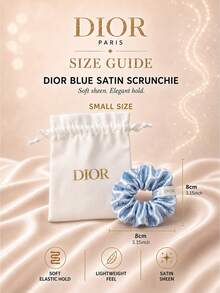 Dior 藍色緞面大腸圈髮圈 10cm/8cm，柔軟緞面附品牌 Logo 印花，彈性髮圈，適合日常髮型造型與禮盒贈禮 - 藍色 - 查看 9
