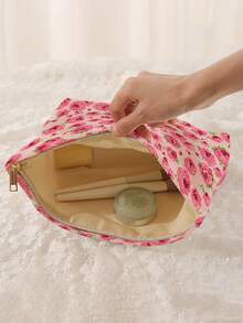 Portable Cosmetic Storage Bag With Floral Pattern Double-Sided Print Travel Zipper Makeup Bag Multi-Function Toiletries Organizer - Multicolor - View 2
