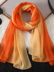 1pc Women's Minimalist Classic Gradient Color Lightweight Chiffon Scarf, Skin-Friendly Comfortable Sun Protection Shawl, Suitable For Daily Use - Coral Orange - View 2