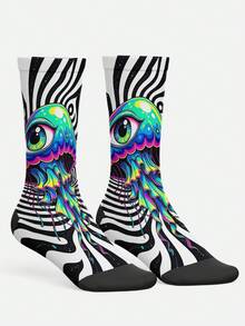 Cool 360° Printed Men's Socks - Street Style Socks, Punk, Glamorous, Quirky, Colorful, Durable, Fun Socks, Suitable For Daily, Holiday And Party Occasions - Black and White - View 3