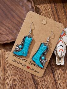 MONLOTTI 1 par de pendientes de estilo vaquero vintage con botas de vaquero turquesa, pendientes bohemios para mujeres, 2 colores disponibles, adecuados para cualquier atuendo de vaquera, regalo exquisito para mujeres - Multicolor - Ver 6
