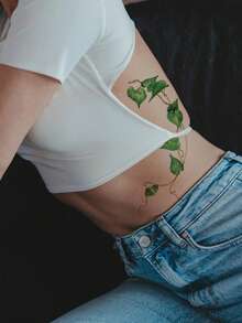 6PCS Halloween Fresh Green Leaf Pattern Halloween Makeup Halloween Street Party Gift Arm Shoulder Neck Collarbone Leg Waterproof Tattoo Stickers - Multicolor - View 4