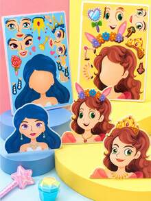 6pcs/18pcs/36pcs Blue Princess Face Swap Cartoon Parent-Child Interactive Educational Puzzle Scrapbook DIY Puzzle Stickers - Multicolor - View 5