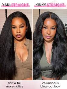 Wig Rambut Manusia Lurus Yaki dengan Tali Tersembunyi, Kepadatan 180%, Tanpa Lem, Wig Siap Pakai, Wig Lace Frontal Pra-cabut dan Pra-potong untuk Wanita - Natural Black - View 7