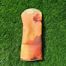 New Chinese Style Oriental Artistic Golf Club Head Cover, Club Protection Sleeve, Sun-Chasing Crane Landscape Sunset Full Print Pattern, Wear-Resistant PU Leather Driver Protector - Coral Orange - View 6