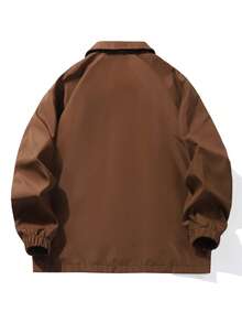 1pc Men's Coffee Brown Lapel Jacket, Smooth Woven Fabric, Easy Care, Classic Small Lapel Design, Flattering Neckline, Snap Button Closure, Casual Style, Versatile All-Match Solid Color Outerwear For Daily Commute And Leisure Outings - Coffee Brown - View 4