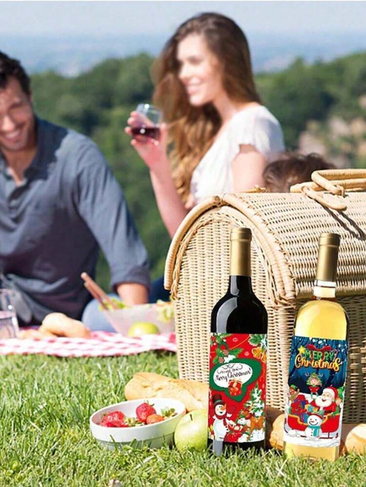 8pcs Wine Bottle Labels - Merry ! Cartoon Paper Decorative Stickers, Suitable For Holiday Party, Wine Bottle Decals - Paper Material, No Power Required, Valentine DAY, Valentines Wedding, Birthday - Multicolor - View 4
