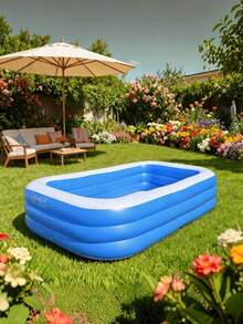 Family Inflatable Rectangular Swimming Pool, Durable PVC Material, Suitable For Outdoor Backyard Family Gatherings, Summer Parties And Garden Leisure - Multicolor - View 2