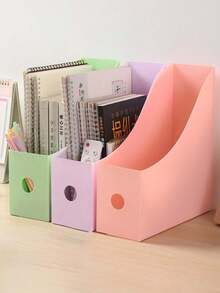 1/10pcs Desktop File Holder Student Data Rack Office Supplies Plastic Book Shelf File Storage Box Back To School - Multicolor - View 4